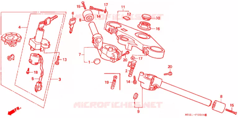 PUNHO GUIADOR/PONTE SUPERIOR/ COLUNA DIRECCAO Honda MOTO 400 VFR 1991  VFR400R3L