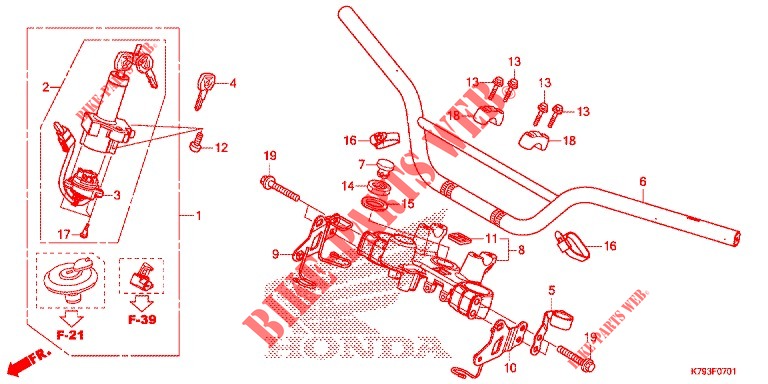 PUNHO GUIADOR/PONTE SUPERIOR/ COLUNA DIRECCAO (XR190CT) para Honda XR 190 2017