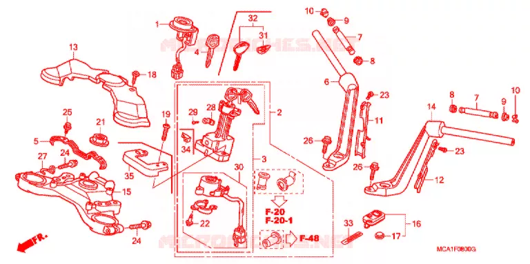 PUNHO GUIADOR/PONTE SUPERIOR/ COLUNA DIRECCAO (GL1800A2/A3/A5/4/6-9) Honda MOTO 1800 GOLD-WING 2009  GL18009