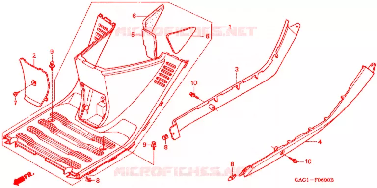TRILHO LATERAL/PAINEL PISO Honda SCOOTER 50 GYRO 1997  TC50V_W
