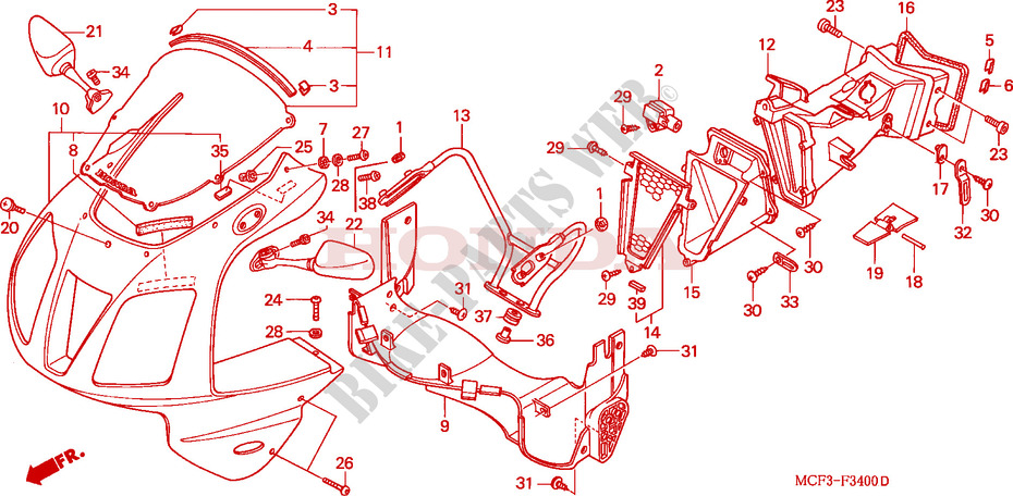 CARENAGEM SUPERIOR para Honda VTR 1000 SP2 RC51 2002