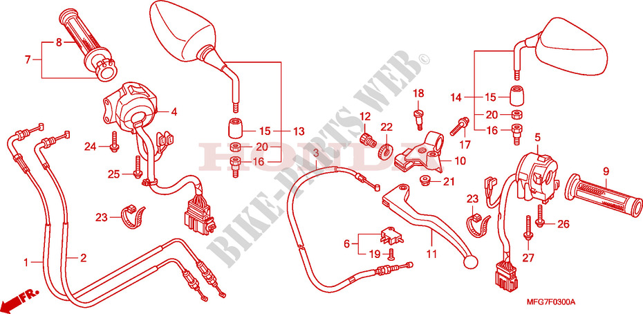 MANETE/INTERRUPTOR/ CABO para Honda CB 600 F HORNET ABS BLANCHE 2009