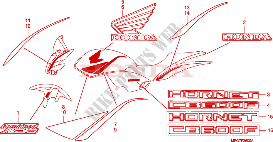MARCA para Honda CB 600 F HORNET ABS BLANCHE 2009