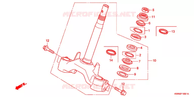 COLUNA DIRECCAO/PONTE SUPERIOR (WW125EX2C/EX2D/D) Honda SCOOTER 125 PCX 2013  WW125EX2C
