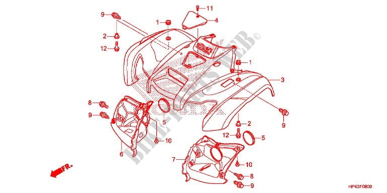 GUARDA LAMAS FRENTE para Honda FOURTRAX 420 RANCHER 4X4 Manual Shift RED 2013