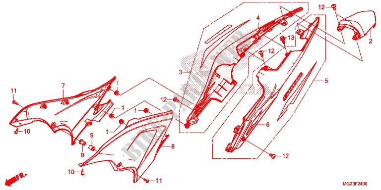 TAMPA LATERAL/CARENAGEM TRASEIRA para Honda CBR 500 R 2013
