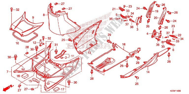 DEGRAU PISO/TAMPA INFERIOR para Honda SH 125 ABS D TOP CASE 2014