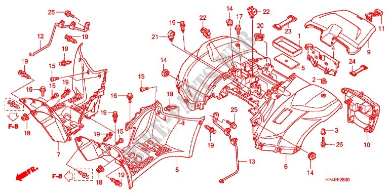 GUARDA LAMAS TRASEIRO para Honda FOURTRAX 420 RANCHER 4X4 Manual Shift RED 2010