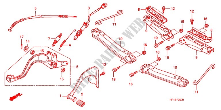 PEDAL/POUSA PES para Honda FOURTRAX 420 RANCHER 4X4 Manual Shift RED 2010
