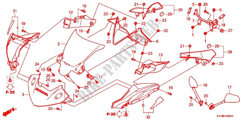 CARENAGEM FRONTAL (1) para Honda CBR 250 R RED 2011