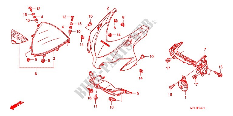 CARENAGEM FRONTAL (2) para Honda CBR 1000 RR FIREBLADE TRICOLOUR 2011