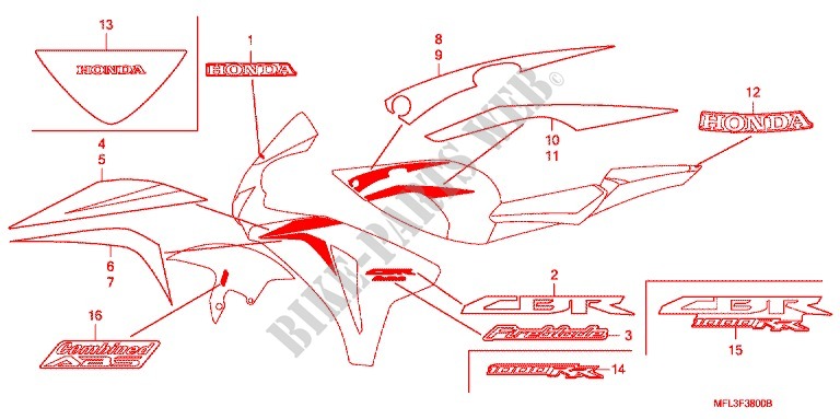 EMBLEMA/FAIXA (1) para Honda CBR 1000 RR FIREBLADE BLACK 2011