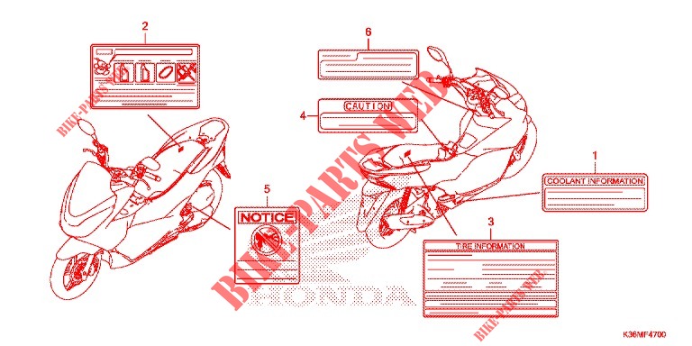 ETIQUETA CUIDADO para Honda PCX 150 2015