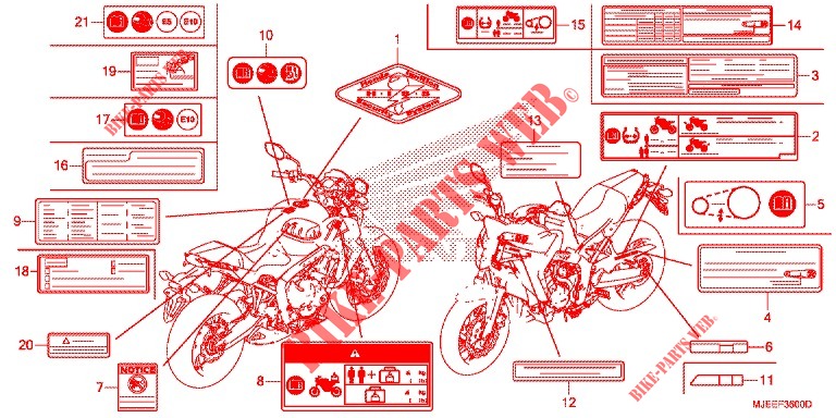 ETIQUETA CUIDADO (CRF1000A2/D2) para Honda CB 650 F ABS 2016